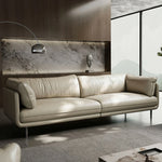LIVARA 218cm Upholstery, - Frame 3-Seater Cushion, Solid Upgraded Top-Grain Washable Ergonomic Design, Curved Sofa, Leather Latex Sponge Wood Beige