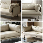 LIVARA 218cm Upholstery, - Frame 3-Seater Cushion, Solid Upgraded Top-Grain Washable Ergonomic Design, Curved Sofa, Leather Latex Sponge Wood Beige