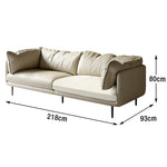 LIVARA 218cm Upholstery, - Frame 3-Seater Cushion, Solid Upgraded Top-Grain Washable Ergonomic Design, Curved Sofa, Leather Latex Sponge Wood Beige
