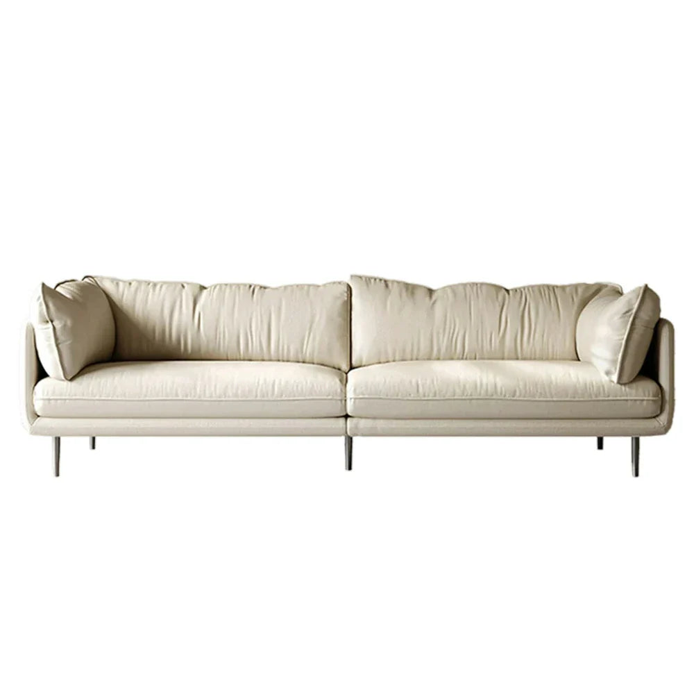 LIVARA 218cm Upholstery, - Frame 3-Seater Cushion, Solid Upgraded Top-Grain Washable Ergonomic Design, Curved Sofa, Leather Latex Sponge Wood Beige