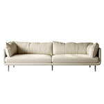 LIVARA 218cm Upholstery, - Frame 3-Seater Cushion, Solid Upgraded Top-Grain Washable Ergonomic Design, Curved Sofa, Leather Latex Sponge Wood Beige