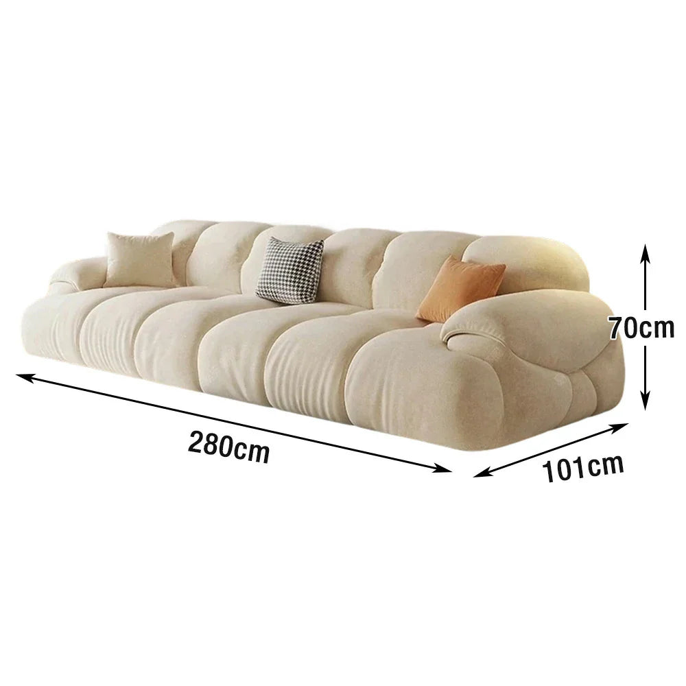 LIVARA 280cm Bamboo Sofa, Wood Cat-Scratch-Resistant Solid Fabric, 3-Seater Design, High-Resilience Charcoal Sponge, Armrests - Ergonomic Frame, Soft Beige