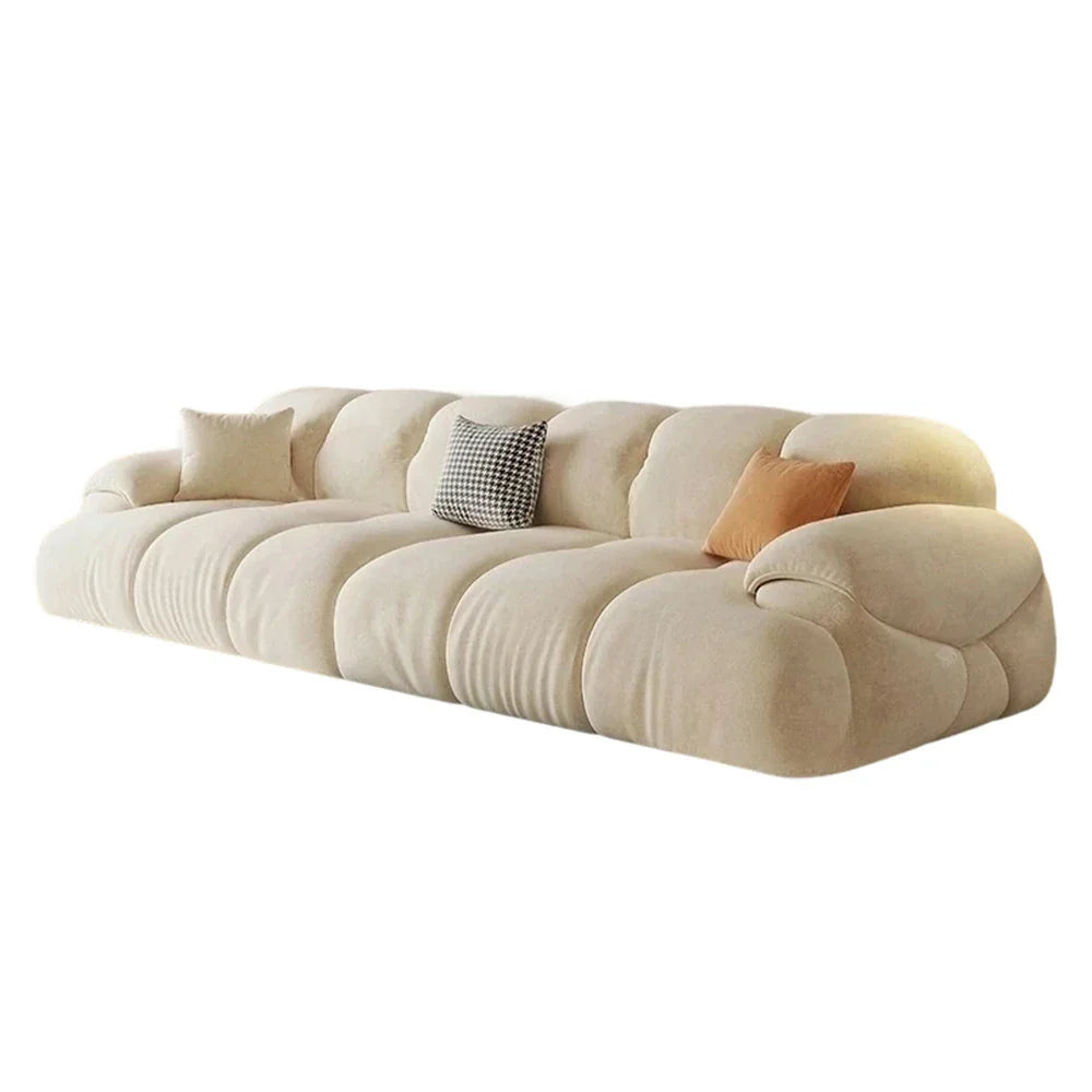 LIVARA 280cm Bamboo Sofa, Wood Cat-Scratch-Resistant Solid Fabric, 3-Seater Design, High-Resilience Charcoal Sponge, Armrests - Ergonomic Frame, Soft Beige