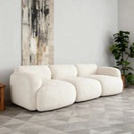 LUXORA Sofa - High-Density Memory Foam, Faux Lambswool Upholstery, Russian Larch Wood Frame, Modern Look - White