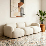 LUXORA Sofa - High-Density Memory Foam, Faux Lambswool Upholstery, Russian Larch Wood Frame, Modern Look - White
