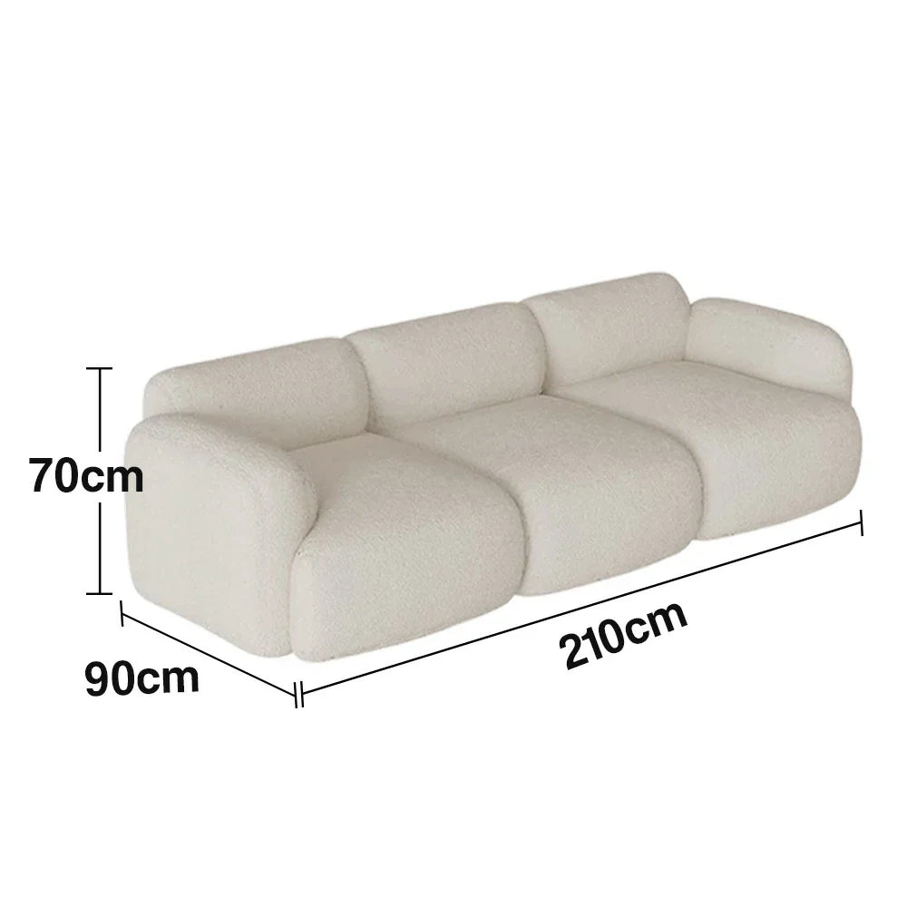 LUXORA Sofa - High-Density Memory Foam, Faux Lambswool Upholstery, Russian Larch Wood Frame, Modern Look - White