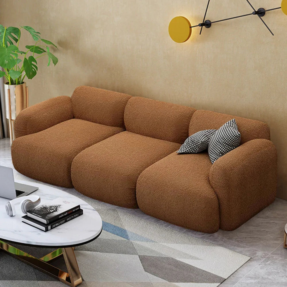 LUXORA Sofa - High-Density Memory Foam, Faux Lambswool Upholstery, Russian Larch Wood Frame, Modern Look - Brown