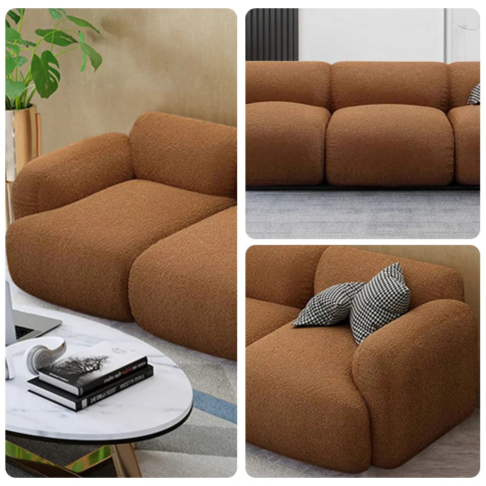 LUXORA Sofa - High-Density Memory Foam, Faux Lambswool Upholstery, Russian Larch Wood Frame, Modern Look - Brown