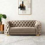 LUXORA Modern Velvet Sofa - Soft Fabric, Gold Stainless Steel Legs, High-Density Foam, Curved Backrest - Beige
