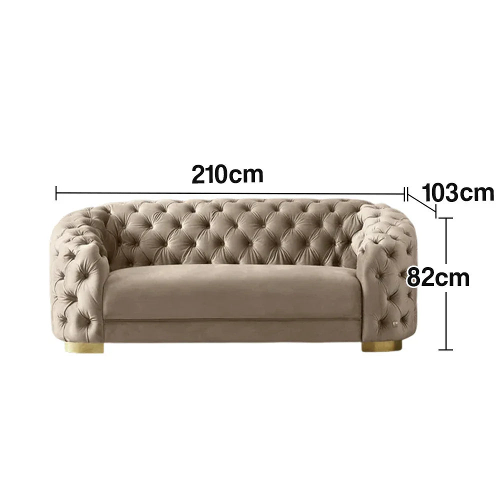 LUXORA Modern Velvet Sofa - Soft Fabric, Gold Stainless Steel Legs, High-Density Foam, Curved Backrest - Beige