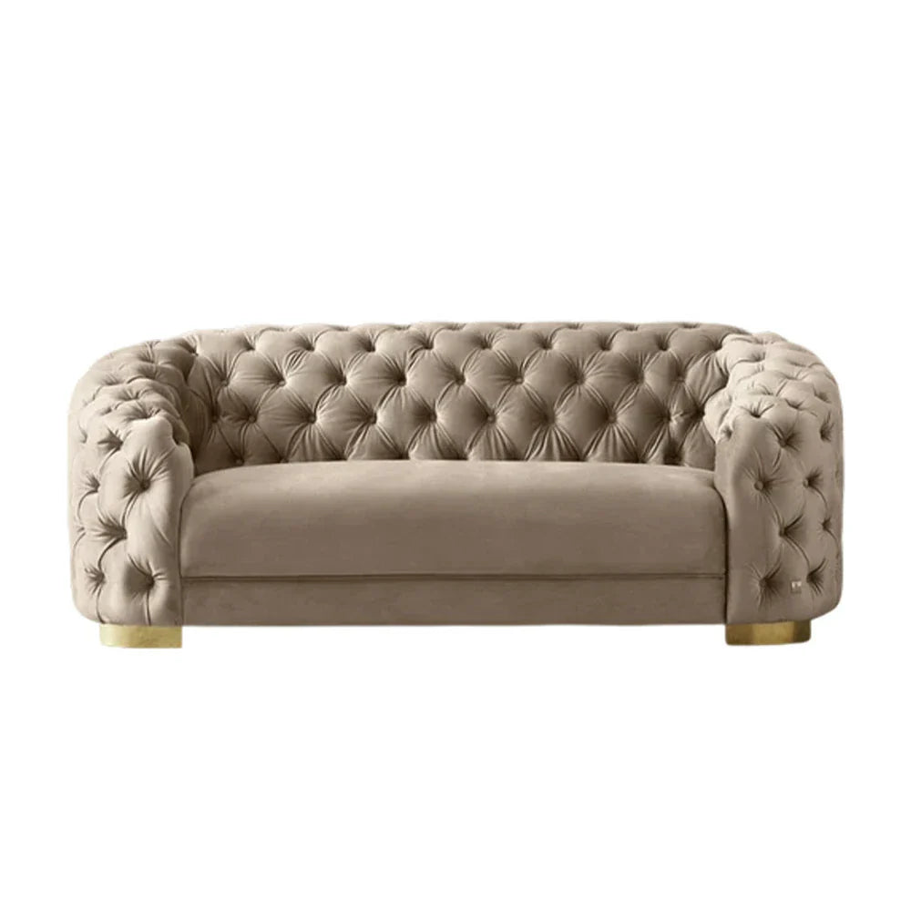 LUXORA Modern Velvet Sofa - Soft Fabric, Gold Stainless Steel Legs, High-Density Foam, Curved Backrest - Beige