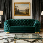 LUXORA Modern Velvet Sofa - Soft Fabric, Gold Stainless Steel Legs, High-Density Foam, Curved Backrest - Blue