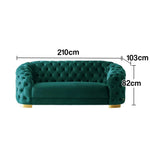 LUXORA Modern Velvet Sofa - Soft Fabric, Gold Stainless Steel Legs, High-Density Foam, Curved Backrest - Blue