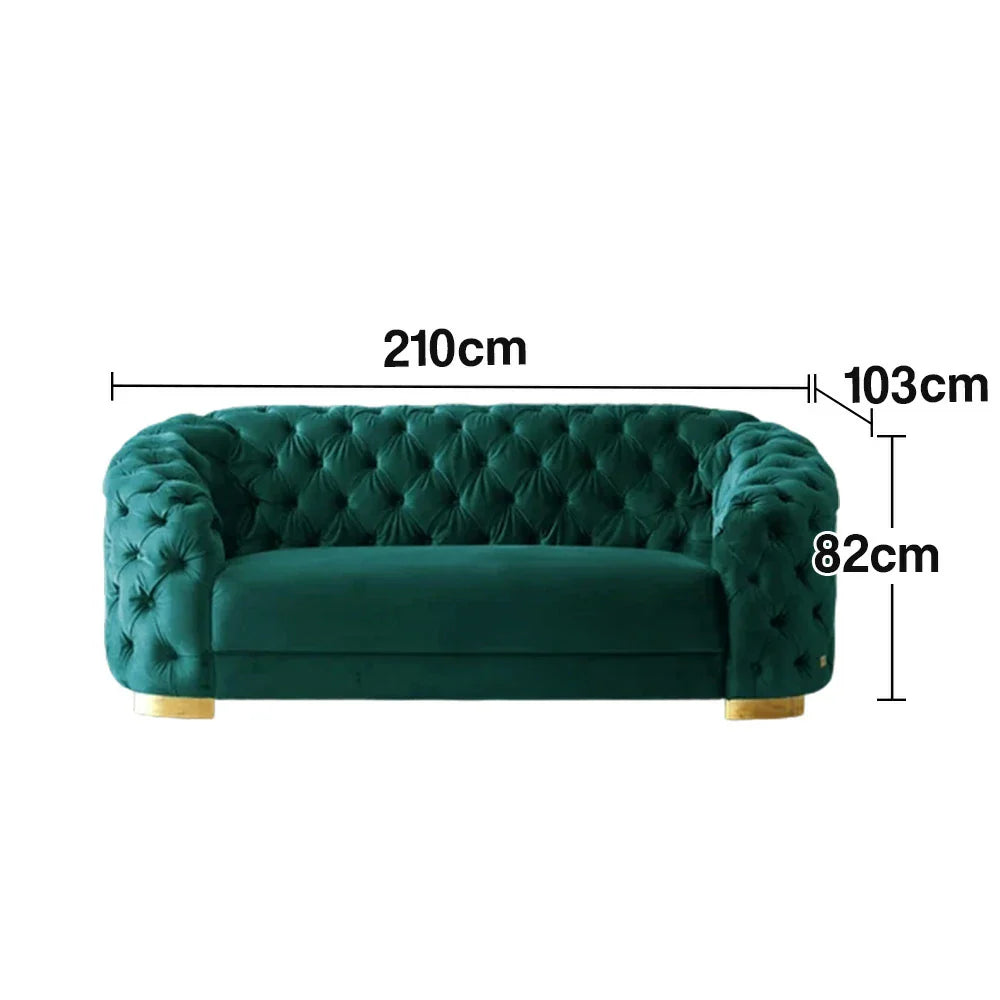 LUXORA Modern Velvet Sofa - Soft Fabric, Gold Stainless Steel Legs, High-Density Foam, Curved Backrest - Blue