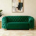 LUXORA Modern Velvet Sofa - Soft Fabric, Gold Stainless Steel Legs, High-Density Foam, Curved Backrest - Green