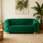 LUXORA Modern Velvet Sofa - Soft Fabric, Gold Stainless Steel Legs, High-Density Foam, Curved Backrest - Green