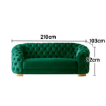 LUXORA Modern Velvet Sofa - Soft Fabric, Gold Stainless Steel Legs, High-Density Foam, Curved Backrest - Green