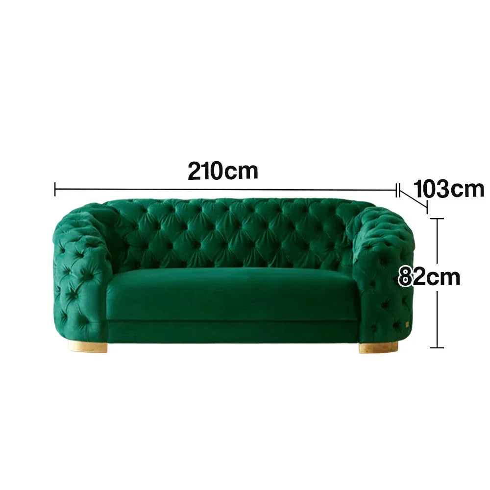 LUXORA Modern Velvet Sofa - Soft Fabric, Gold Stainless Steel Legs, High-Density Foam, Curved Backrest - Green