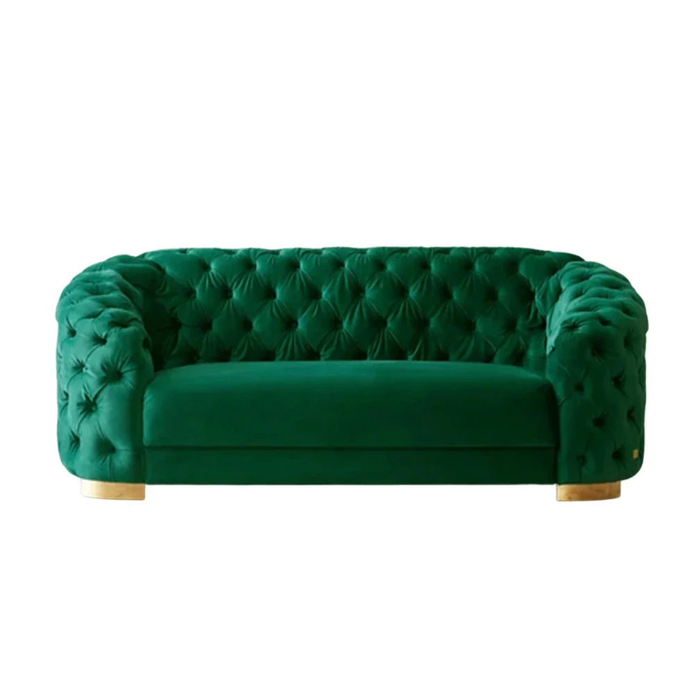 LUXORA Modern Velvet Sofa - Soft Fabric, Gold Stainless Steel Legs, High-Density Foam, Curved Backrest - Green