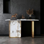 LUXORA 140/160cm Dining Table - Ultra-Slim Premium Sintered Stone Top with Carbon Steel Frame - Gold & White
