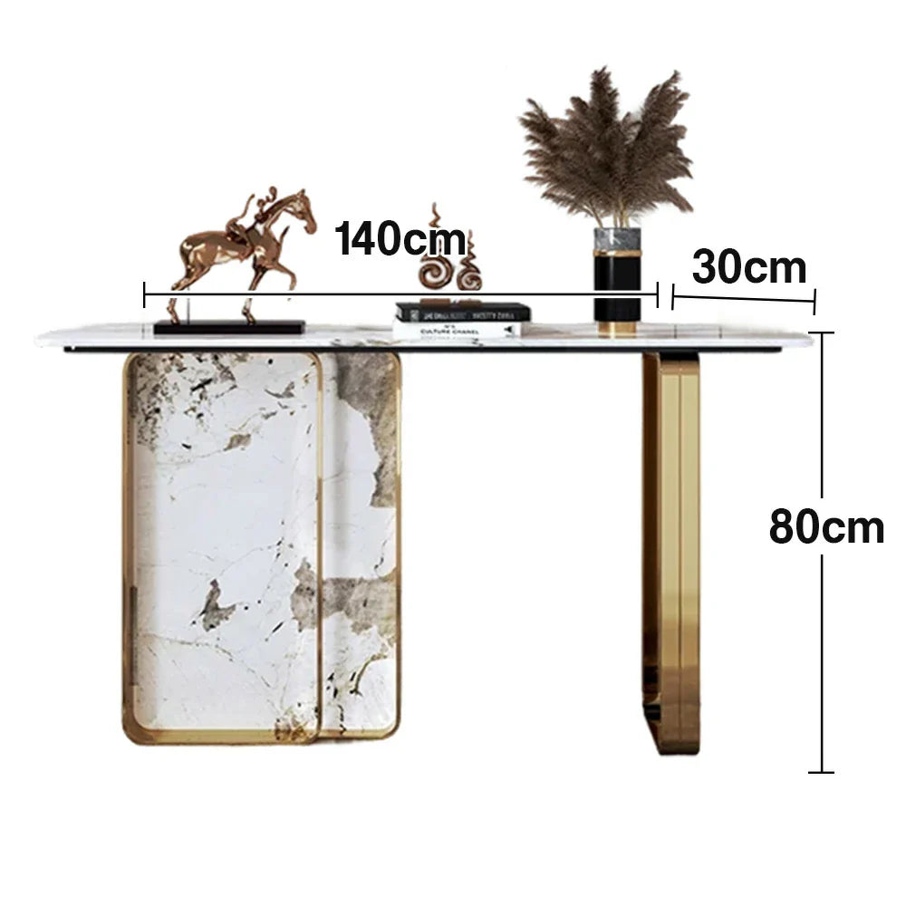 LUXORA 140/160cm Dining Table - Ultra-Slim Premium Sintered Stone Top with Carbon Steel Frame - Gold & White