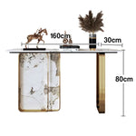 LUXORA 140/160cm Dining Table - Ultra-Slim Premium Sintered Stone Top with Carbon Steel Frame - Gold & White