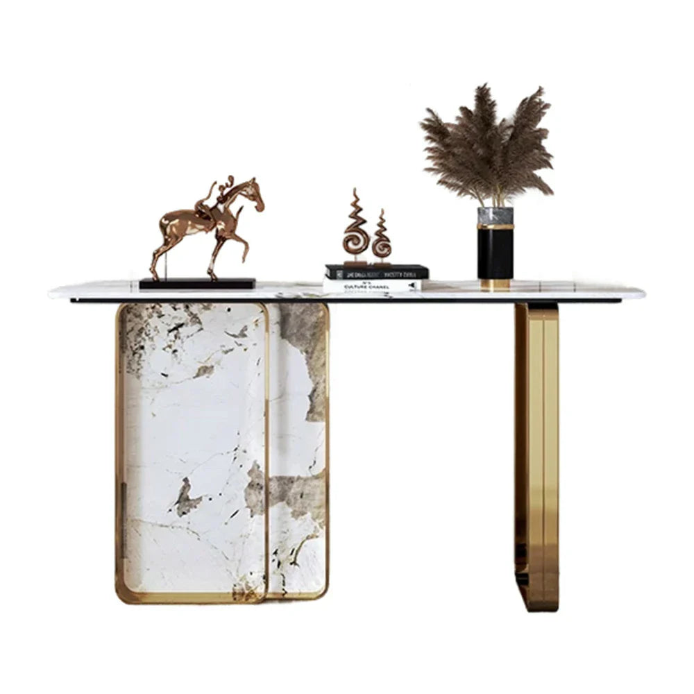 LUXORA 140/160cm Dining Table - Ultra-Slim Premium Sintered Stone Top with Carbon Steel Frame - Gold & White