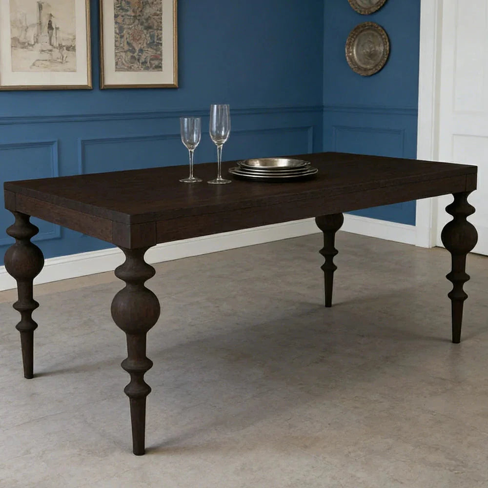 LUXORA 140/160cm Solid Wood Dining Table - Heavy-Duty Thick Tabletop Stable Turned Legs Design Multi-Purpose Dining & Workspace Table - Black