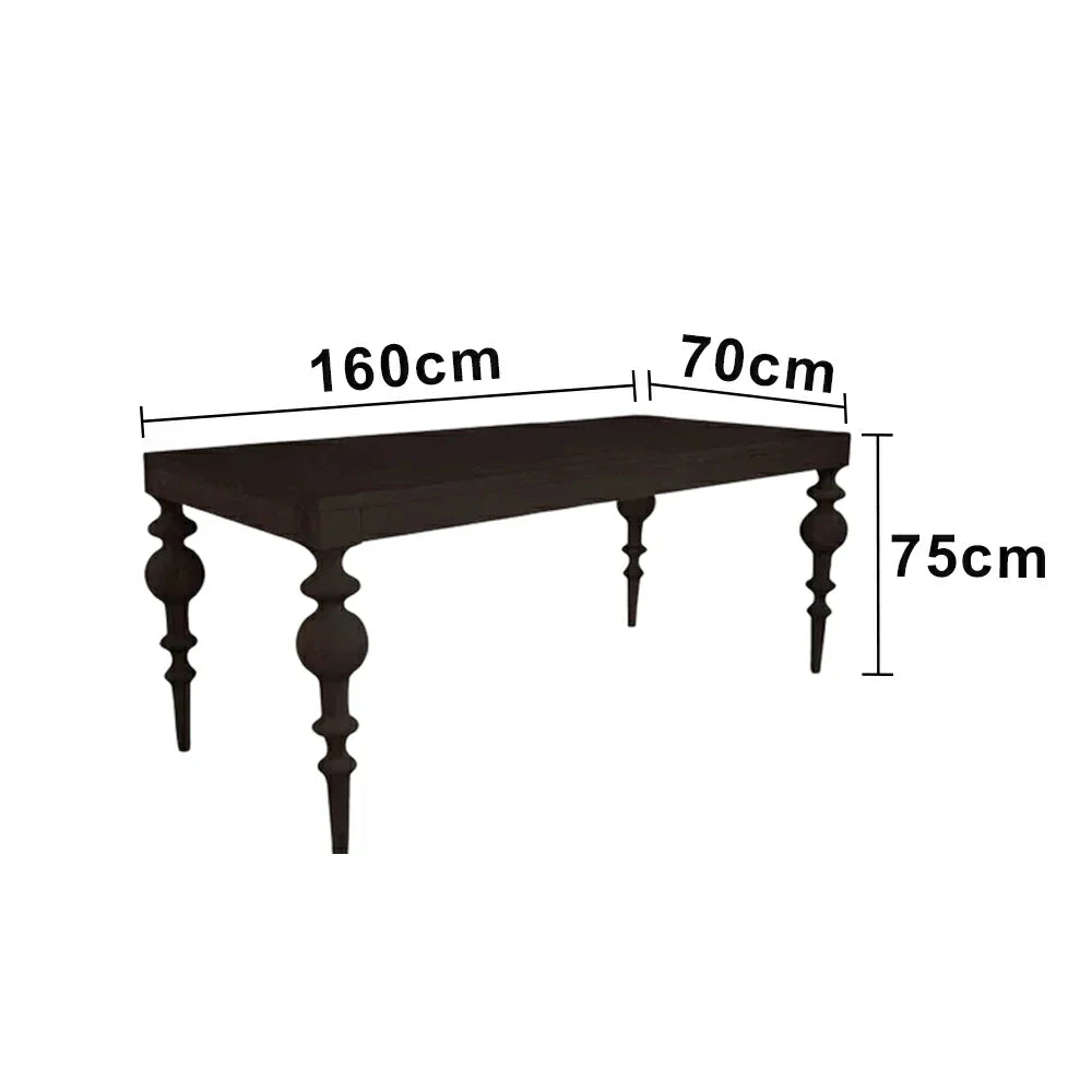 LUXORA 140/160cm Solid Wood Dining Table - Heavy-Duty Thick Tabletop Stable Turned Legs Design Multi-Purpose Dining & Workspace Table - Black