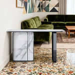 LUXORA 140/160cm Dining Table - Ultra-Slim Premium Sintered Stone Top with Carbon Steel Frame - Silver & White