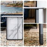 LUXORA 140/160cm Dining Table - Ultra-Slim Premium Sintered Stone Top with Carbon Steel Frame - Silver & White