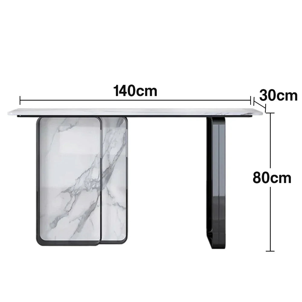 LUXORA 140/160cm Dining Table - Ultra-Slim Premium Sintered Stone Top with Carbon Steel Frame - Silver & White