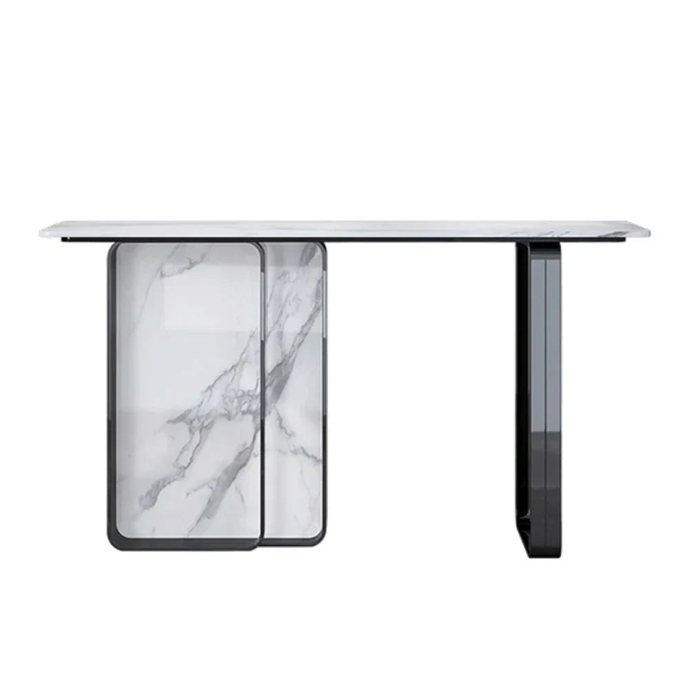 LUXORA 140/160cm Dining Table - Ultra-Slim Premium Sintered Stone Top with Carbon Steel Frame - Silver & White