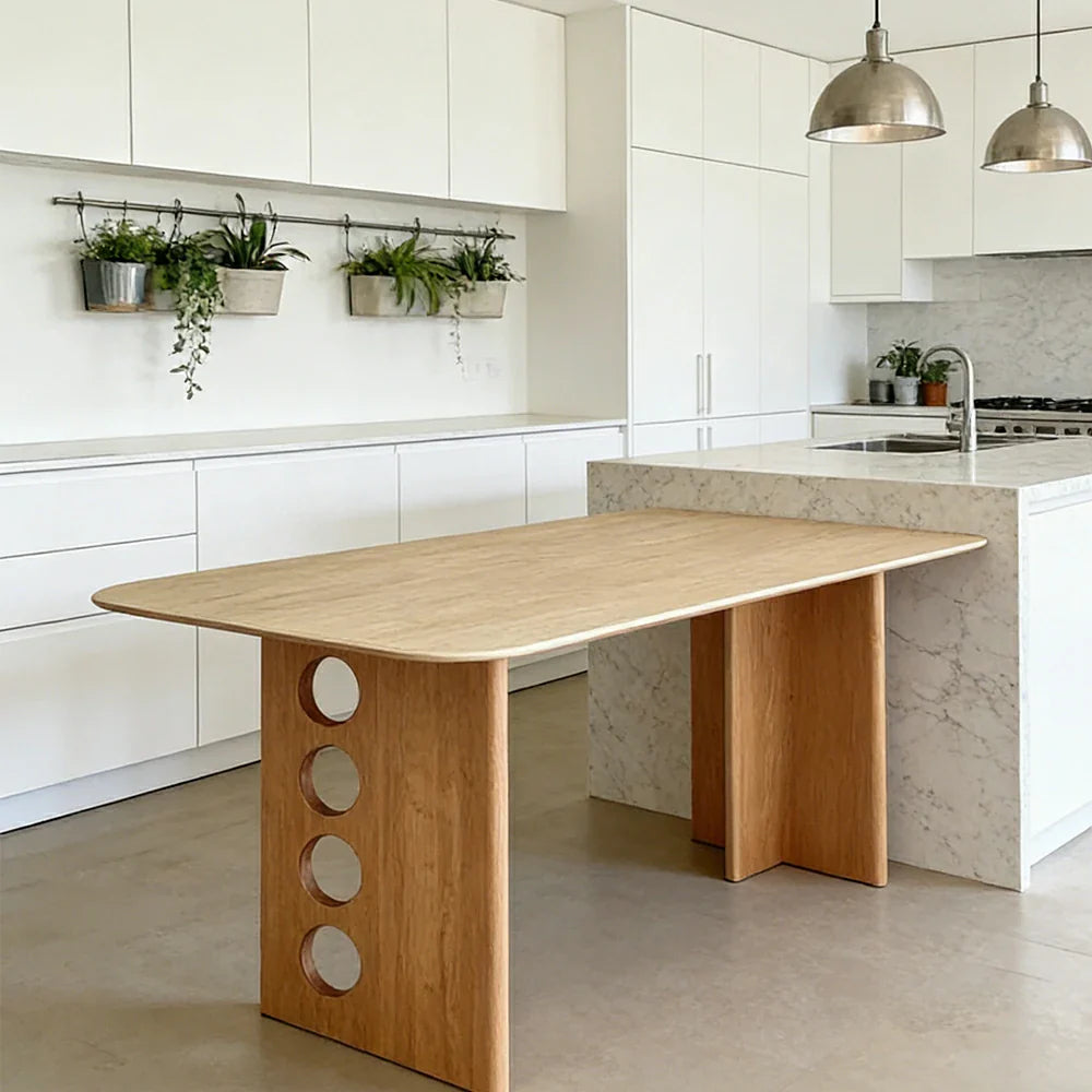 LUXORA 140/160cm Solid Wood Dining Table - Wide Rectangular Tabletop Stable Thick-Leg Design Ideal for Family Dining & Modern Homes - Natural Wood