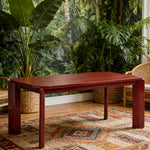 LUXORA 140/160cm Solid Wood Dining Table - Rounded Edge Design Stable Thick Legs Modern Artistic Table for Dining & Living Spaces - Wine Red