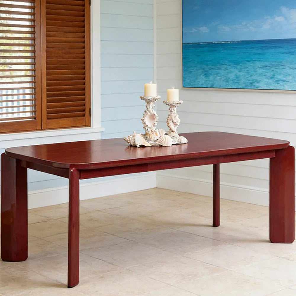 LUXORA 140/160cm Solid Wood Dining Table - Rounded Edge Design Stable Thick Legs Modern Artistic Table for Dining & Living Spaces - Wine Red