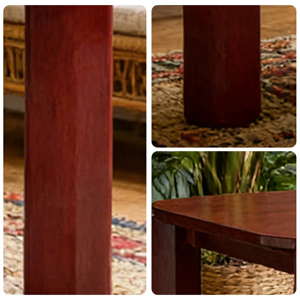 LUXORA 140/160cm Solid Wood Dining Table - Rounded Edge Design Stable Thick Legs Modern Artistic Table for Dining & Living Spaces - Wine Red