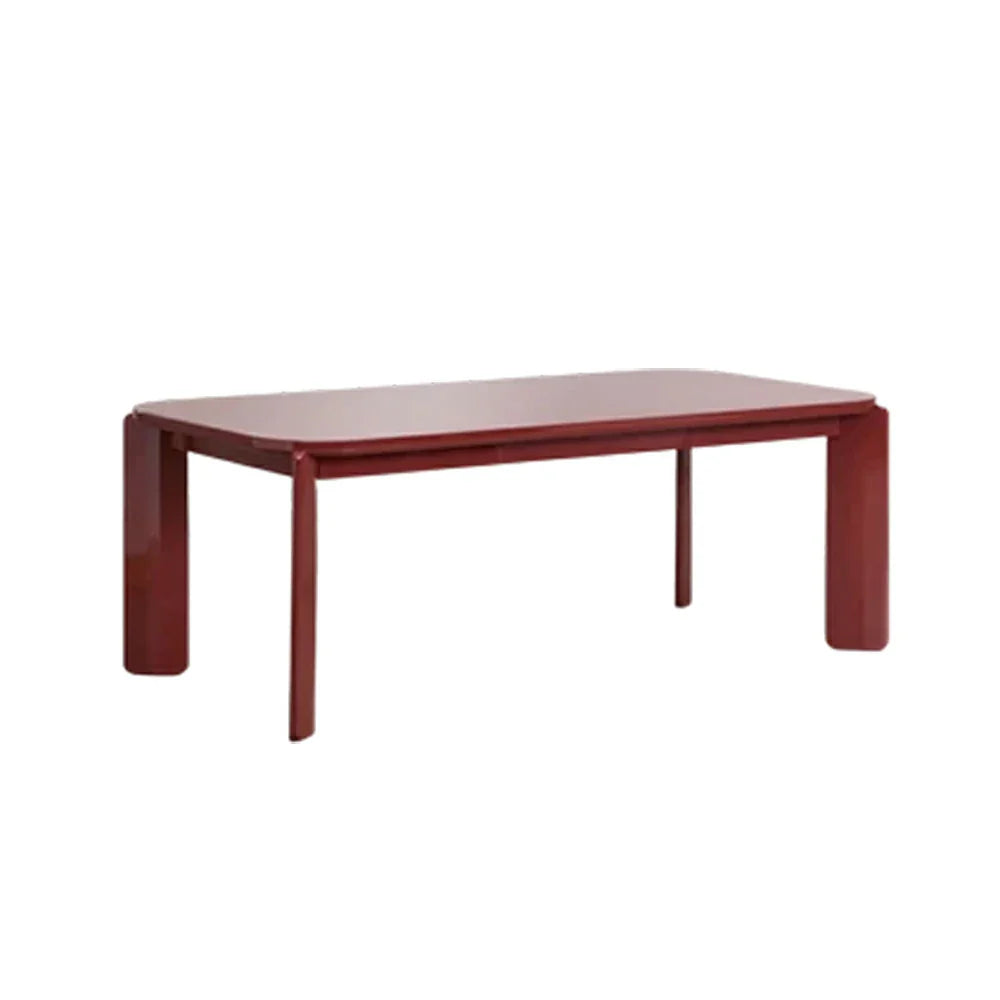 LUXORA 140/160cm Solid Wood Dining Table - Rounded Edge Design Stable Thick Legs Modern Artistic Table for Dining & Living Spaces - Wine Red