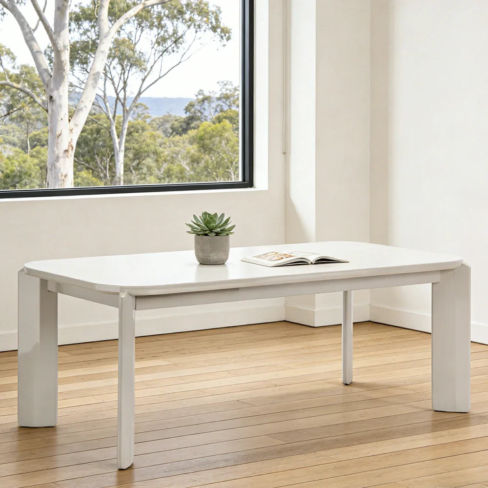 LUXORA 140/160cm Solid Wood Dining Table - Rounded Edge Design Stable Thick Legs Modern Artistic Table for Dining & Living Spaces - Beige