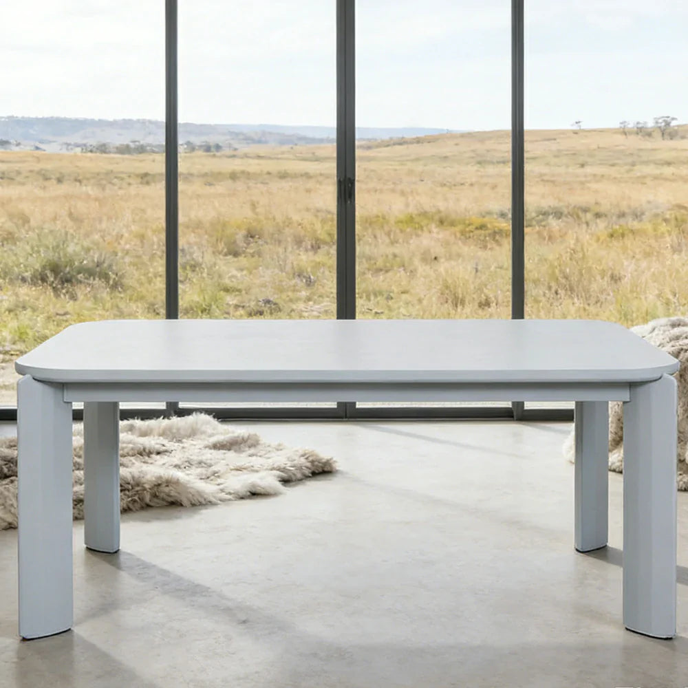 LUXORA 140/160cm Solid Wood Dining Table - Rounded Edge Design Stable Thick Legs Modern Artistic Table for Dining & Living Spaces - Blue