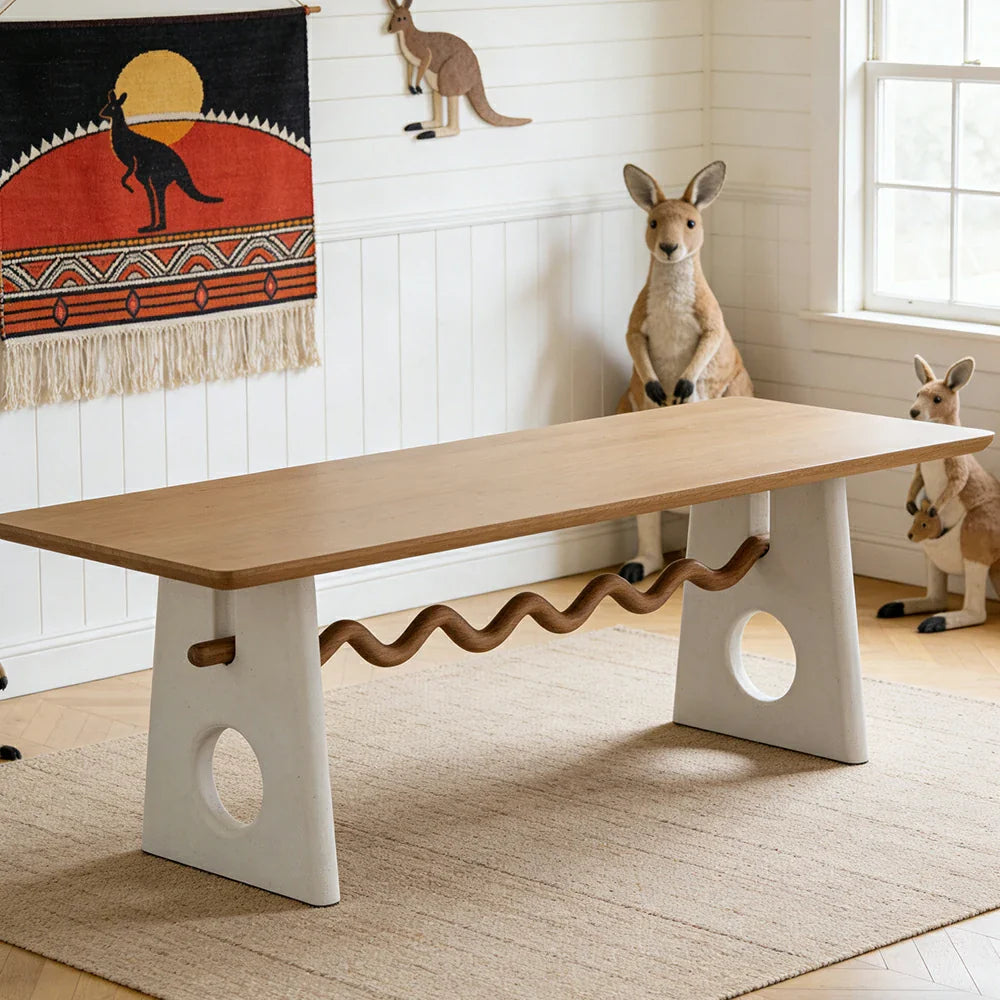 LUXORA 140/160cm New Zealand Pine Solid Wood Dining Table - Cream French Vintage Style Thick Stable Structure Designer Table for Dining & Living Spaces - Natural