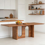 LUXORA 140/160cm New Zealand Pine Solid Wood Dining Table - Minimalist Arch Leg Design Thick Stable Structure Modern Table for Dining & Living Spaces - Natural