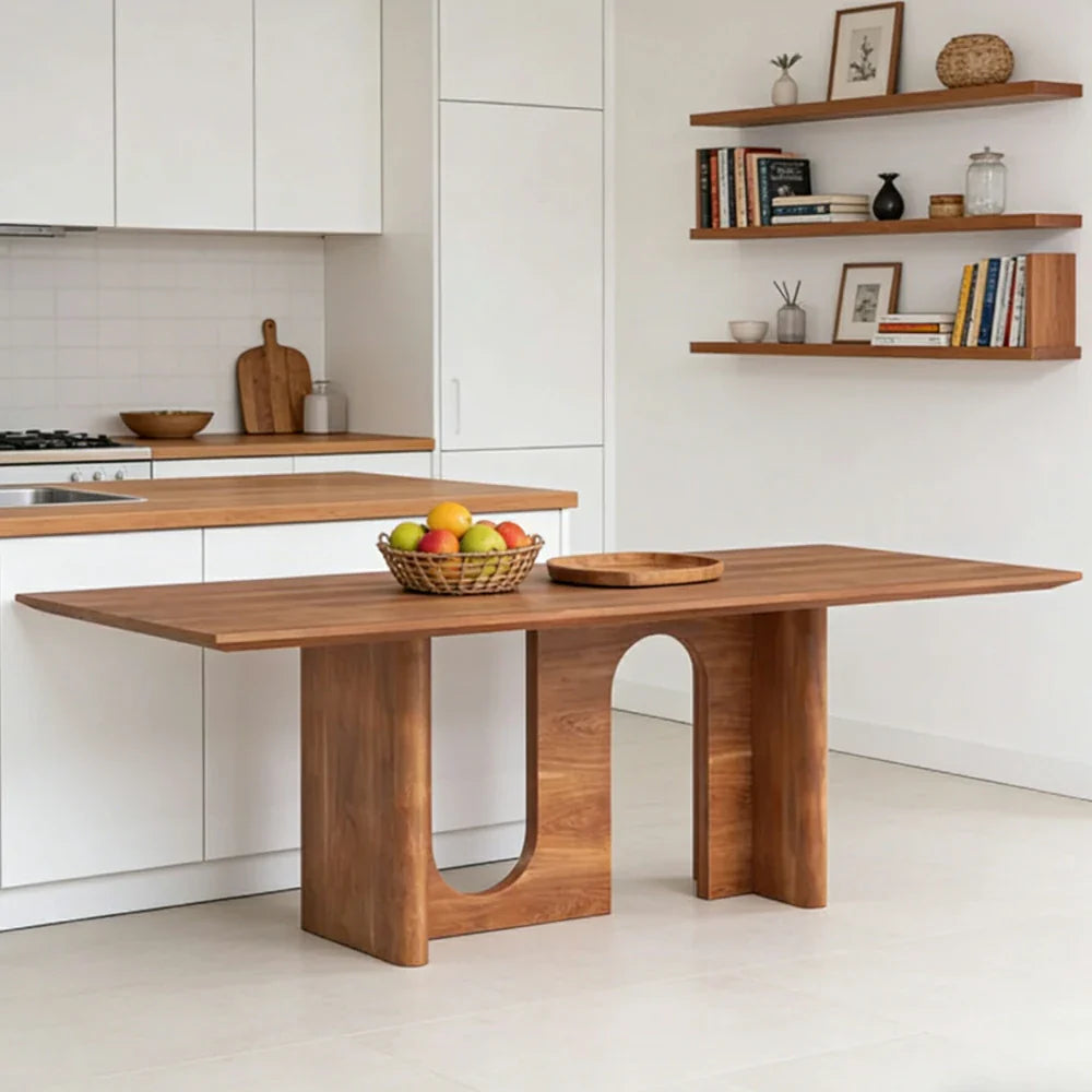 LUXORA 140/160cm New Zealand Pine Solid Wood Dining Table - Minimalist Arch Leg Design Thick Stable Structure Modern Table for Dining & Living Spaces - Natural