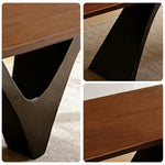 LUXORA 140/160cm New Zealand Pine Solid Wood Dining Table - Sculptural V-Leg Design Thick Wood Top Coastal & Modern Dining Table - Walnut Black