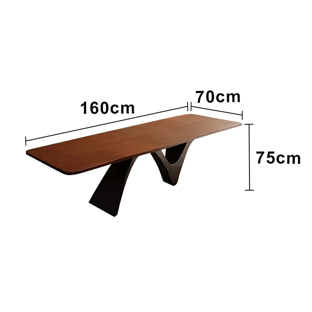 LUXORA 140/160cm New Zealand Pine Solid Wood Dining Table - Sculptural V-Leg Design Thick Wood Top Coastal & Modern Dining Table - Walnut Black