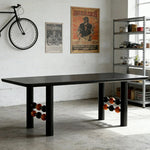 LUXORA 140/160cm Creative Rectangular Dining Table - Industrial Modern Design Sculptural Leg Structure Designer Table for Dining & Studio Spaces - Black