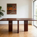 LUXORA 140/160cm Minimalist Solid Wood Long Table - Designer Full Wood Construction Clean Lines Modern Dining & Work Table - Burgundy Red