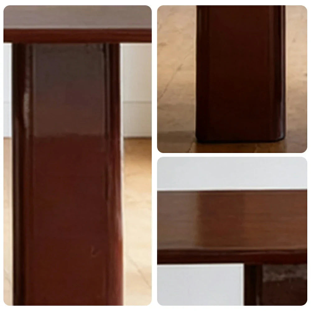 LUXORA 140/160cm Minimalist Solid Wood Long Table - Designer Full Wood Construction Clean Lines Modern Dining & Work Table - Burgundy Red