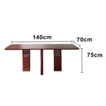 LUXORA 140/160cm Minimalist Solid Wood Long Table - Designer Full Wood Construction Clean Lines Modern Dining & Work Table - Burgundy Red