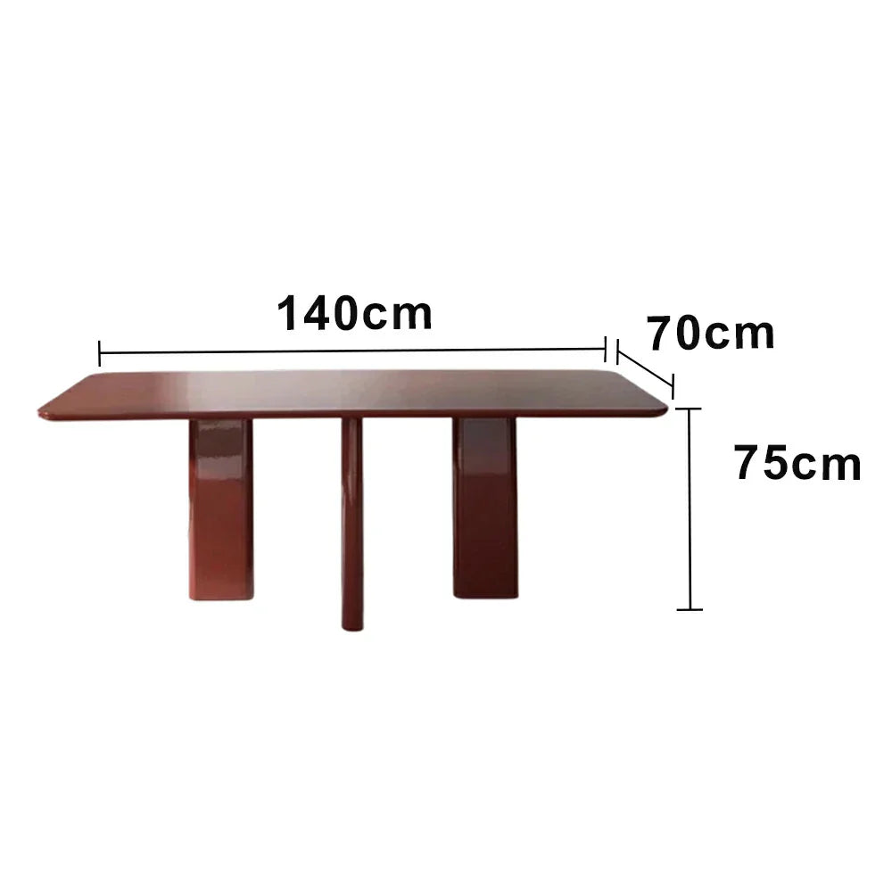 LUXORA 140/160cm Minimalist Solid Wood Long Table - Designer Full Wood Construction Clean Lines Modern Dining & Work Table - Burgundy Red